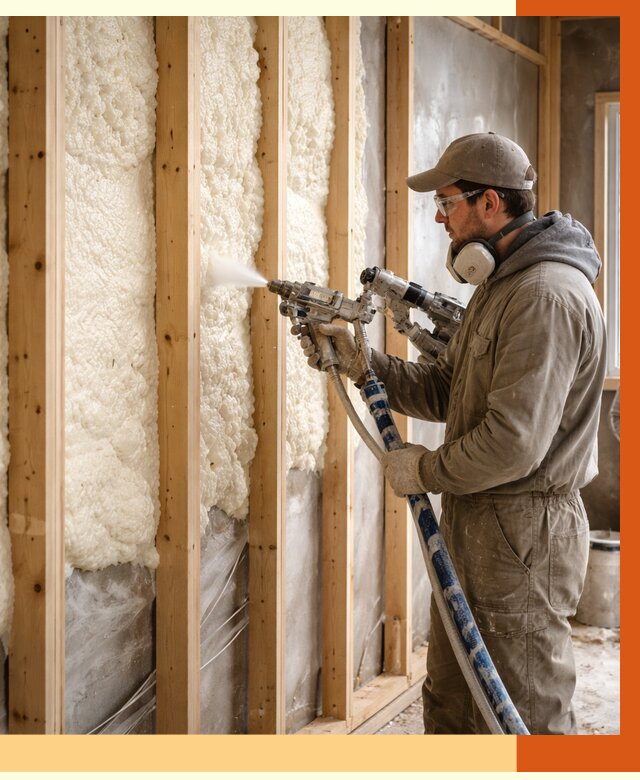 Утепление каркасной стены ППУ в Майкопе от 4296 руб./м2 под ключ | ТепломастерМкп